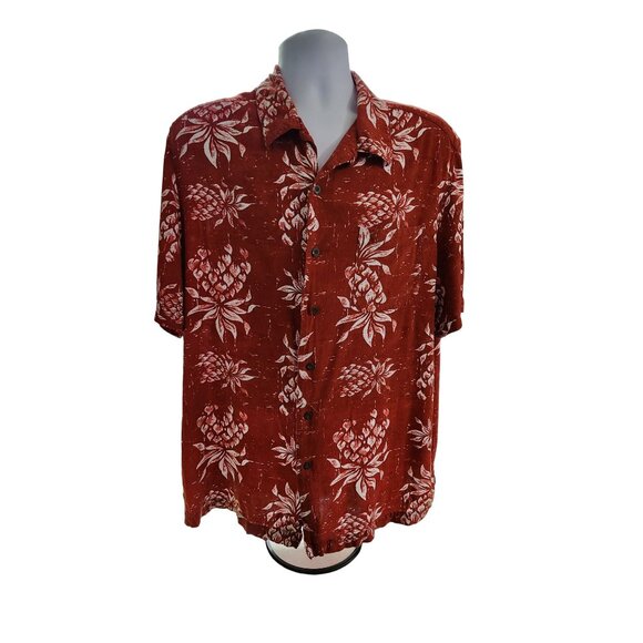 George Hawaiian Shirt 2XL Red Pineapple Print Button Front Aloha Camp Resort - Picture 2 of 8